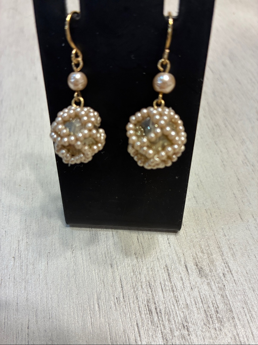 Gold Beaded Drop Earrings - Elegant accents.